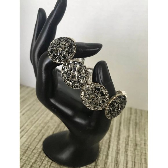 Black Crystal Alloy‎ Stretch Bracelet - Picture 2 of 2